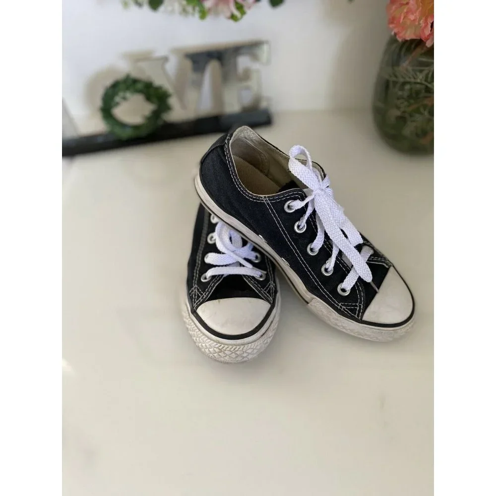 Converse‎ Chuck Taylor Kids Youth Black Canvas Low Sneakers Shoes Size 12.5M GUC